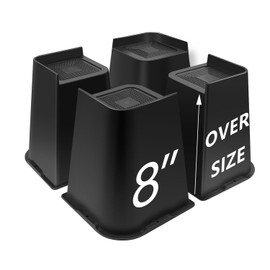 Sunifier Bed Risers 8 inch Heavy Duty, 4 Pack L Shape Furniture Risers 8 inch Support 5000LBs, Table Couch Risers, Oversized Lifts Risers for Dorm Beds Frame, Sofa, Chairs Legs (Black 4-Pack,8 inch)