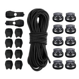 Samcos Elastic Cord Lock, Set of 21, 0.1 inch (2.5 mm x 10 m), Shoelaces, Cord Locks, Laces, 10 Each, Outdoor Use, Durable, Lightweight, Spring Cord Stopper, For Repairing, DIY, Black
