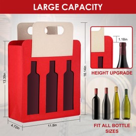 2 Bottle Wine Tote Carrier Portable Felt Wine Bag for Travel, BYOB Restaurant, Wine Tasting,Party,Great Christmas Day Gift for Wine Lover Candy Bag for Christmas Holiday Decorations (Red, 3 Bottle)