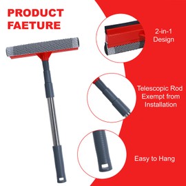 2 in 1 Window Squeegee with 36.6" Retractable Rtainless Steel Rod,Sponge Car Squeegee for Home,Gas Station, Glass, Shower, Outdoor Window Cleaning
