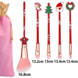 YGCHEN Christmas Make Up Brush Set Christmas Makeup Brush Set Makeup Brushes Christmas Gift for Girls and Women 5 Pieces