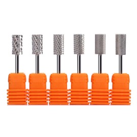 SUNTRADE 6PCS Silver Nail Drill Bits Barrel Head Rotary Tungsten Carbide 3/32'' Nail Drill Bits Set For Nail Art Salon Manicure (Silver)