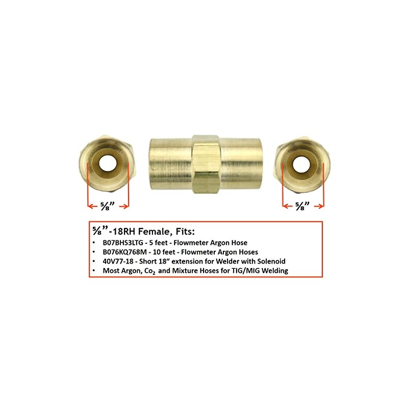 Welding Argon or Shield Gas Hose Coupler 5/8"-18 RH Female