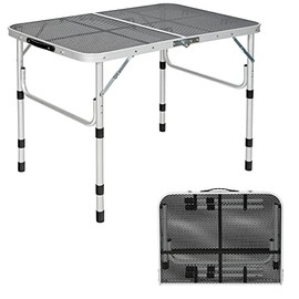 Giantex Folding Camping Table, Portable Picnic Table, Aluminum Grill Table with Iron Mesh Top, Outdoor BBQ Lightweight Dining Table Adjustable Height (1)