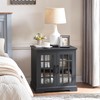 Barnyatoh End Table with Charging Station, Farmhouse Nightstand with Glass