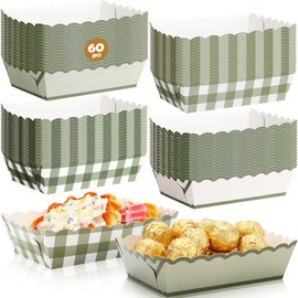 Havawish 60 Pack Sage Green Gingham Disposable Food Trays, Green Plaid Scalloped Paper Snack Boats, Disposable Serving Food Boats, Nacho Plates for Party, Wedding, Picnic, BBQ, Baby Shower Supplies