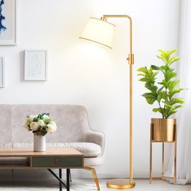 【Upgraded】 Dimmable Floor Lamp, 1000 Lumens LED Edison Bulb Included, Arc Floor Lamps for Living Room Modern Standing Lamp with Shade, Tall Lamps for Living Room Bedroom Office Dining Room - Gold