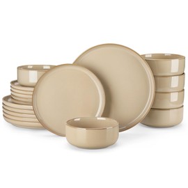 vancasso PLAYA Ceramic Plates and Bowls Sets, 18 Pieces Brown Dinnerware Sets for Kitchen, Reactive Glaze Dishes Set for 6, Dishwasher and Microwave Safe