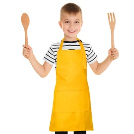 XIEJINJIA 8 Pack Kids Waterproof Apron with Pockets Adjustable Chef Artists Child Bib Cooking Baking Painting for Boys and Girls