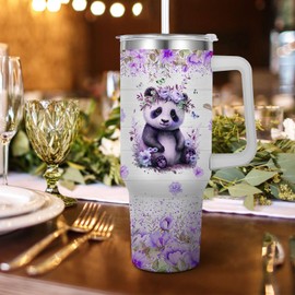 Jiaazerd Panda Tumbler for Panda Lover,40 oz Panda Insulated Water Bottle with Handle Straw Covers Cup with Lid (Color 2)
