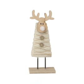 Heaven Sends Single Wooden Standing Deer with Wool Coats - 2 Colours Sold Separately (Cream)