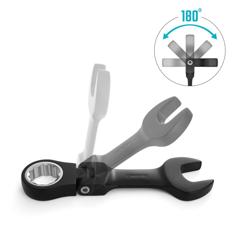 DURATECH Stubby Flex-head Ratcheting Combination Wrench Set, 8-piece, Metric, 9