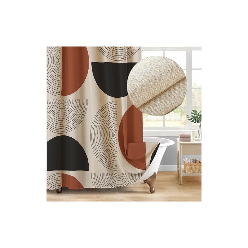 Jimuzi Boho Minimalistic Linen Shower Curtain Abstract Geometric Shapes Lines