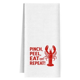 FISWAFY Funny Red Lobster Kitchen Towels, Coastal Southern Crawfish Dish Tea Towels, Louisiana Cajun Crawfish Decorative Hand Towel for Kitchen Bathroom Decor, Seafood Boil Party Supplies, 16x24 Inch
