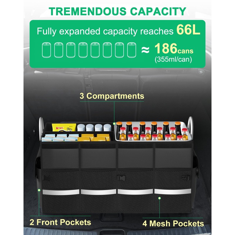 TK-YBX1ZSQ Trunk Organizer for SUV - Car Organizer with Removable