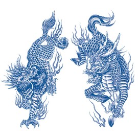 Oottati 2 Sheets Semi Permanent Waterproof Temporary Tattoos, 2 Weeks Long Last, 100% Plant-Based Ink Infinity Realistic Stickers, Kylin Chinese Unicorn