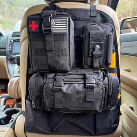 Universal Tactical Car Seat Back Organizer, Upgrade Tactical Vehicle Panel Organizer With 3 Detachable Molle Pouch,Fits For Most Of Vehicle Black