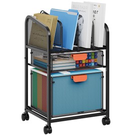 Marbrasse Rolling File Cart with Adjustable Dividers, Mobile File Cabinet on Lockable Wheels, Office Filing Cabinet Organizer, Hanging File Folder Organizer for Home Office - Black