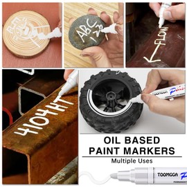 TOOMGGA Gold and Silver Permanent Paint Pens - 2 Pack Oil Based Paint Markers, Pens for Rock Painting Car Tyre Metal, Plastic, Canvas, Mugs, Wood, Glass, Quick Drying and Waterproof, Medium Point