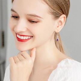 WOVEE Earrings Silver 925 Hanging AAA Cubic Zirconia Earrings Long Drop Earrings Ladies Bridal Wedding Jewellery, Cubic Zirconia, Cubic Zirconia Amethyst