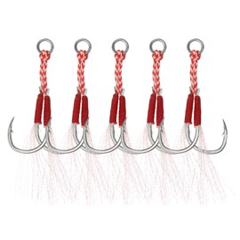 PATIKIL Double Fishing Assist Hooks Kit, 5 Pcs Glow Jigging Hook Slow Fast Fall Jigs Fishing Hooks for Vertical Jigging Lures, Green (18#, 70mmx18mm)