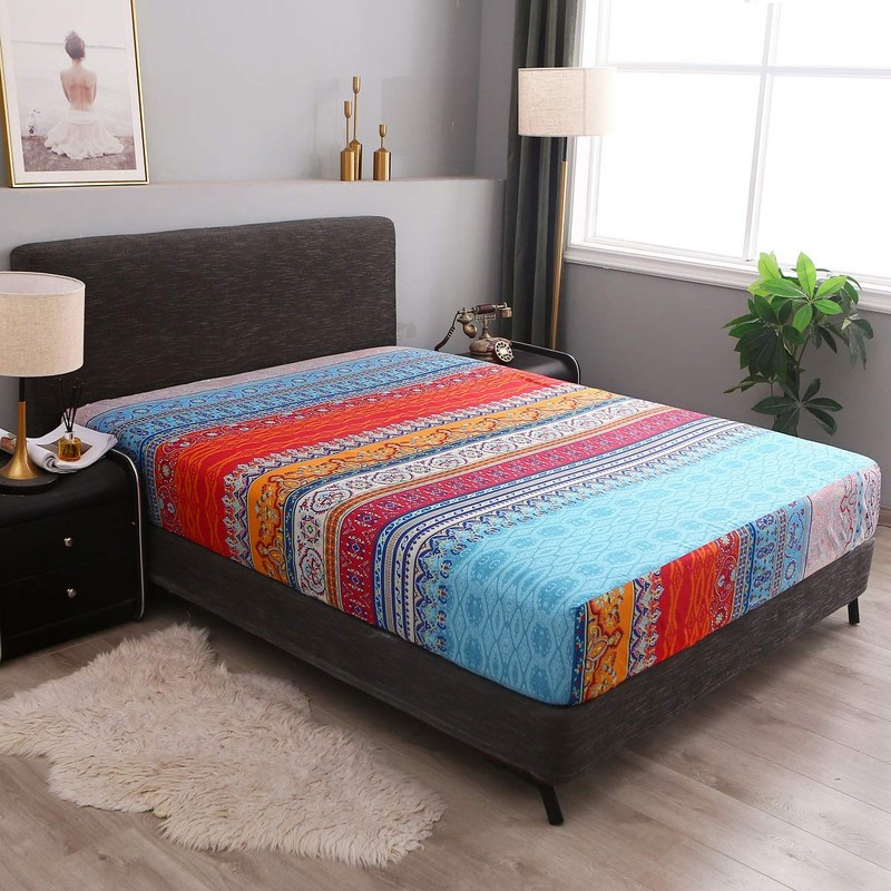 Pangzi Bohemian Retro Bedding Sheet Set,1 Fitted Sheet, 1 Flat,
