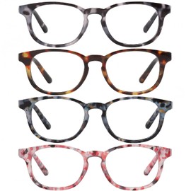 Przene 4 Pack Reading Glasses with Spring Hinge Blue Light Blocking Readers for Women Men Oval Frame 1.75