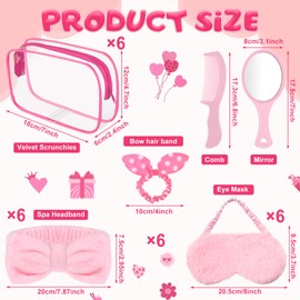 36 Pcs Girls Sleepover Pamper Party Supplies Bulk 6 Spa Party Plush Sleep Eye Mask 6 Bow Polka Dot Scrunchies 6 Pink Spa Headband 6 Mirrors 6 Combs 6 Clear Cosmetic Bag Slumber Gifts Favours for Women