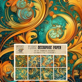 Decoupage Paper Pack (24 Sheets 6"x6") Whimsical Elegance: Vibrant Art Nouveau Swirls with Intricate Flourishes for Creative Expressions # Vintage Styled Paper for Craft and Scrapbooking