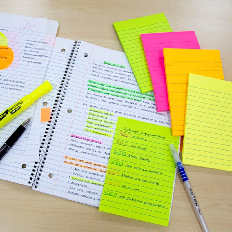 BAZIC Neon Lined Stick On Notes Sticky Note, 4" x