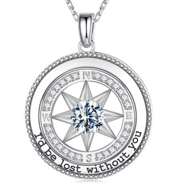 MOOSEA 925 Sterling Silver Compass Moissanite Necklace, Anniversary Birthday Gifts for Women, Wife Gifts, Jewelry Gift for Wife Her, I‘d be lost without you