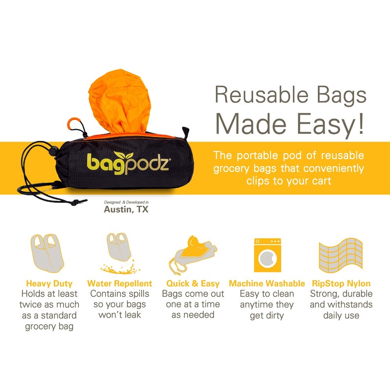 BagPodz Reusable Shopping Bags – Includes 10 Foldable Bags Inside