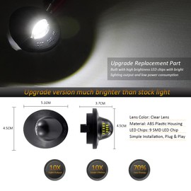 D-Lumina LED License Plate Light Tag Lamp Assembly with Socket for F150 F250 F350 F450 F550 Super Duty Ranger Explorer Bronco Excursion Expedition, Powered by 9-SMD 6500K White Tag Lights, Pack of 2