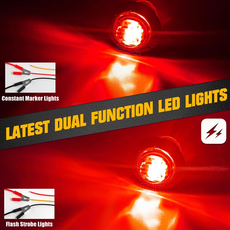 BJZ 3/4" Strobe+Marker Dual Function Red Round Trailer LED Side