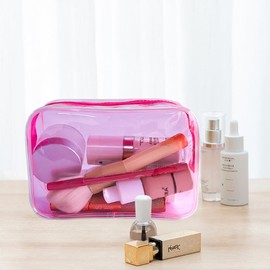 Neon Clear Pouch Small, Clear Makeup Bag, 7"x2.3"x4.7" Size TSA Approved Toiletry Bag, Clear Travel Bags for Toiletries, Clear Cosmetic Bag for Women and Men Small (pink)