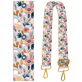 BeauBeast Purse Straps Replacement Crossbody, 2" Wide Shoulder Strap Adjustable, Gold Buckle Canvas Bag Handbag Belt for Crossbody Bags, Shoulder Bags, Guitar Purses Blue Boho Flowers