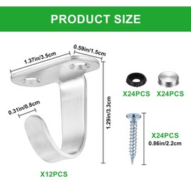 JJWUYUE Pack of 12 Ceiling Hooks, Coat Hooks, Wall Mounted, Towel Holder, Stainless Steel, Key Hooks, Coat Hooks, Wall Hooks for Hanging, for Bathroom, Kitchen, Wardrobe, Garage