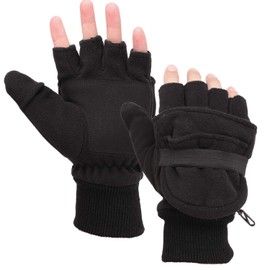 Zeltauto Men’s Thinsulate Gloves Convertible Fingerless Mitten Flap Cover Multipurpose Large(Black)