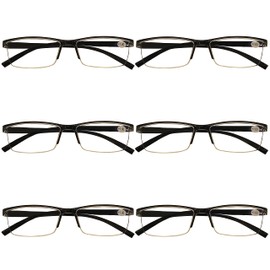 B and Q 6 Pack Mens Rectangular Half Frame Blue Light Blocking Reading Glasses Black Spring Hinge Readers (BQ8008 BK x 6, 3.50)