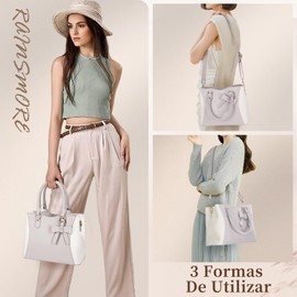 RAINSMORE Bolsas de Mujer de PU Bolsa de Mano Impermeable Bolso Bandolera Blanco y Gris Clásico,Bolso Crossbody Tote Bag Adecuado Para Compras,Cita