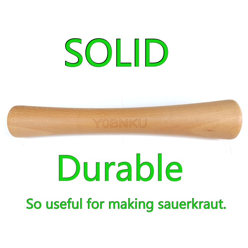 12" Sauerkraut Pounder Natural Beech Wood smasher for Fermentation Crocks