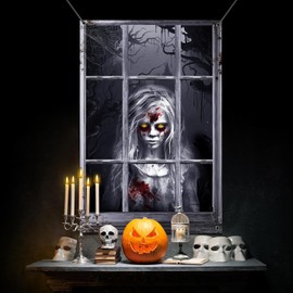 JUGLUTE Decorations de Halloween, 2 Pack de Cortinas de Paneles de Fantasma Femenino de Halloween, Cubre Puerta de Ventana para Halloween Decorations, Decoración para Fiestas