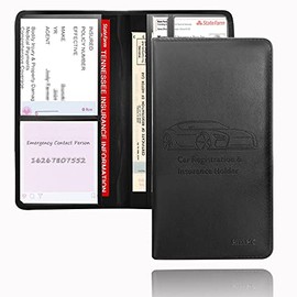 Car Registration and Insurance Card Holder - Leather Vehicle Glove Box Automobile Documents Paperwork Wallet Case Organizer for ID, Driver's License, Key Contact Information Cards - Men&Women