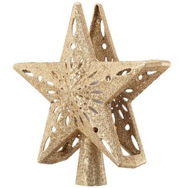 Bakaji Luminous Star Topper with Reflective Snowflakes on Ceiling Height 26 cm Decoration Christmas Tree Topper Christmas Decoration with Glitter (Gold)