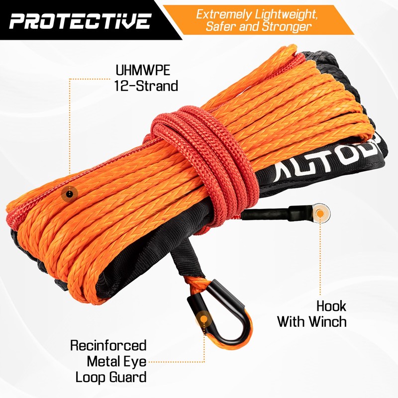 1/4" x 50ft Synthetic Winch Rope Kit with Protective Sleeve+Winch