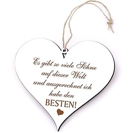 Heart Saying "Bester Sohn der Welt" Decorative Wooden Sign 13 x 12 cm (Ich habe den besten Sohn)
