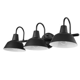 Globe Electric 65554 3-Light Vanity Light, Matte Black, White Interior Shades, Makeup Lighting, Beauty Room Accessories, Makeup Mirror Lights, Decorative Lighting, Bulb Not Included