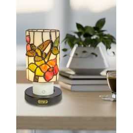 Dale Tiffany TAR24120 Calliope Hummingbird Uplight Tiffany Accent Lamp with Built-in Rechargeable Battery and 3-Level Brightness, Multicolor, 8.5-Inch Tall