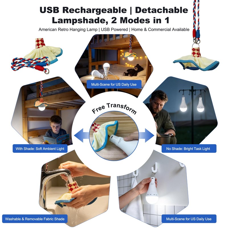 2Pack USB Rechargeable Emergency LED Light Bulbs Portable Tent Light