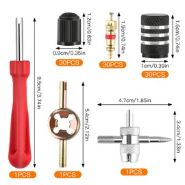 XIEJ Tyre Valve Remover, 4-Way Valve Key, Car Valve Extractor Tyre Valve Tool, 34 Pieces Bicycle Valve Valve Caps, 30 Pieces Valve Cores, Valve Repair